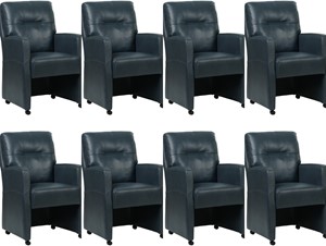 Set van 8 Blauwe leren landelijke eetkamerfauteuils Sharp - Granada leer Blue (blauw leer)