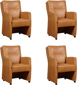 Leren eetkamerfauteuil sharp, bruin leer, bruine keukenstoelen