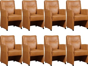 Leren eetkamerfauteuil sharp, bruin leer, bruine keukenstoelen