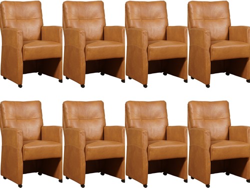 Leren eetkamerfauteuil Sharp - set van 8 stoelen - Granada leer Sahara - Met handgreep - Zwart