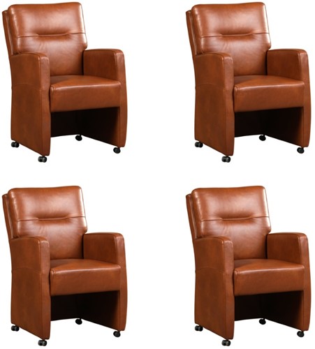 Leren eetkamerfauteuil Sharp - set van 4 stoelen - Granada leer Savannah - Met handgreep - Zwart