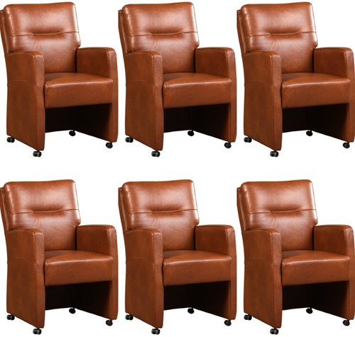 Leren eetkamerfauteuil Sharp - set van 6 stoelen - Granada leer Savannah - Met handgreep - Zwart