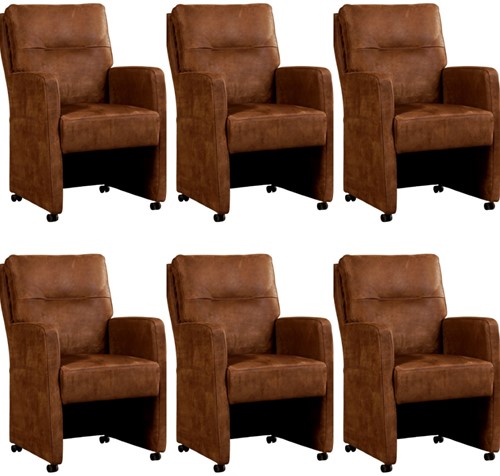 Leren eetkamerfauteuil Sharp - set van 6 stoelen