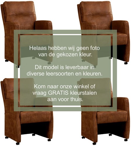 Leren eetkamerfauteuil Sharp - set van 4 stoelen - Kenia Leer Walnut - Met handgreep - Zwart