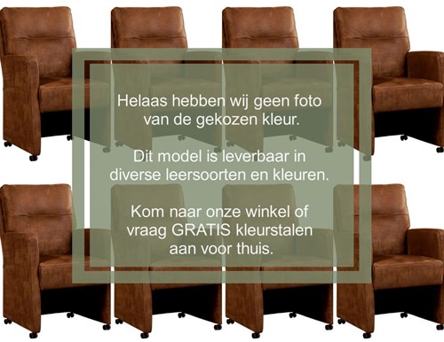 Leren eetkamerfauteuil Sharp - set van 8 stoelen - Rancho Leer Cognac - Met handgreep - Zwart