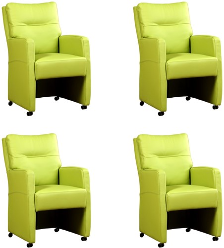 Leren eetkamerfauteuil Sharp - set van 4 stoelen - Toledo Leer Lime - Met handgreep - Zwart