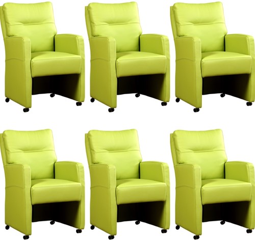 Leren eetkamerfauteuil Sharp - set van 6 stoelen - Toledo Leer Lime - Met handgreep - Zwart