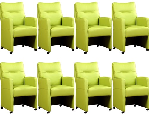 Leren eetkamerfauteuil Sharp - set van 8 stoelen - Toledo Leer Lime - Met handgreep - Zwart