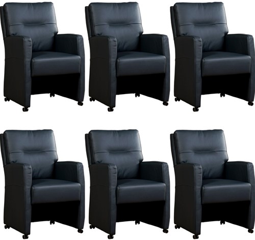Leren eetkamerfauteuil Sharp - set van 6 stoelen - Toledo Leer Marine - Met handgreep - Zwart