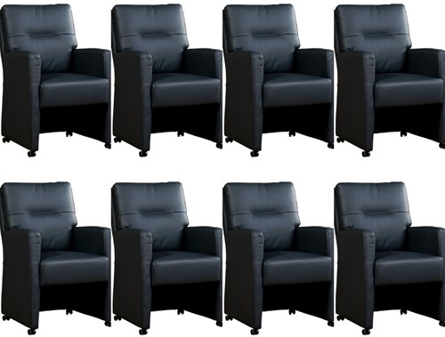 Leren eetkamerfauteuil Sharp - set van 8 stoelen - Toledo Leer Marine - Met handgreep - Zwart