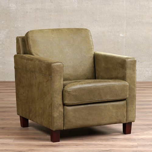 Leren fauteuil Smart - Kenia Leer Olive - Hout bruin