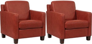 Set van 2 Rode leren landelijke fauteuils Smart - poot hout bruin - Vintage Leer Burgundy (rood leer)