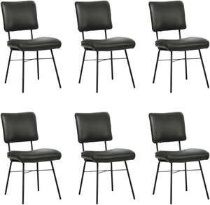 Set van 6 Donkergrijze leren industriële design eetkamerstoelen Solid - Granada leer Graphite (donkergrijs leer)