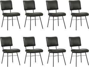 Set van 8 Donkergrijze leren industriële design eetkamerstoelen Solid - Granada leer Graphite (donkergrijs leer)