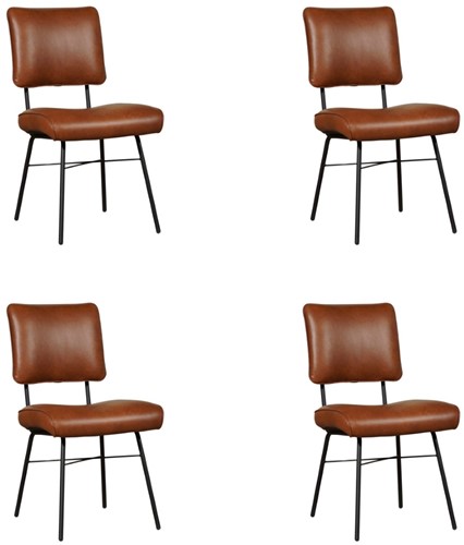 Leren eetkamerstoel Solid - set van 4 stoelen - Granada leer Savannah