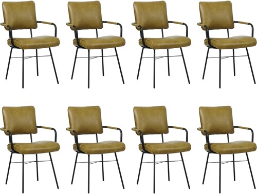 Leren eetkamerstoel Solid - Met armleuning - set van 8 stoelen