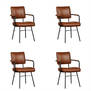 Set van 4 Leren eetkamerstoelen Solid - Met armleuning