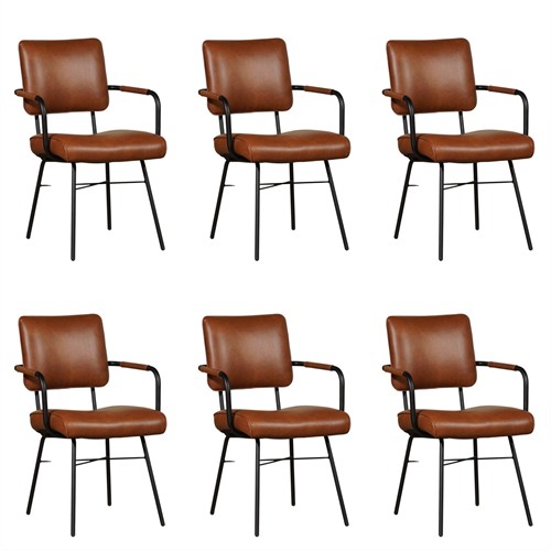 Leren eetkamerstoel Solid - Met armleuning - set van 6 stoelen