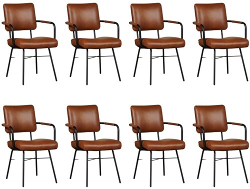 Leren eetkamerstoel Solid - Met armleuning - set van 8 stoelen - Granada leer Savannah