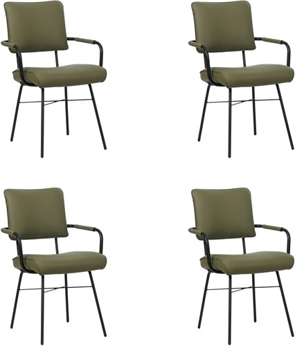 Leren eetkamerstoel Solid - Met armleuning - set van 4 stoelen - Toledo Leer Olive