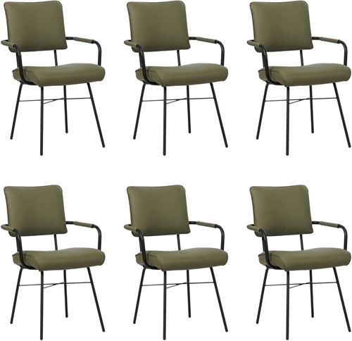 Leren eetkamerstoel Solid - Met armleuning - set van 6 stoelen - Toledo Leer Olive