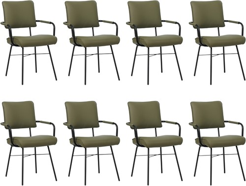 Leren eetkamerstoel Solid - Met armleuning - set van 8 stoelen - Toledo Leer Olive