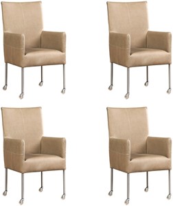 Set van 4 Leren eetkamerstoelen Spark - met wieltjes