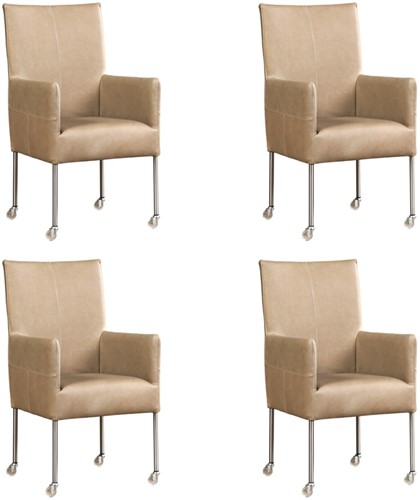 Leren eetkamerstoel Spark - met wieltjes - set van 4 stoelen