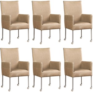Set van 6 Leren eetkamerstoelen Spark - met wieltjes