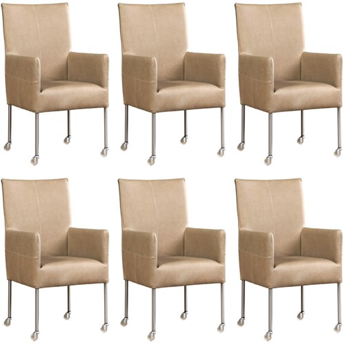 Leren eetkamerstoel Spark - met wieltjes - set van 6 stoelen