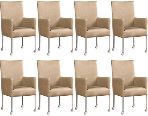 Leren eetkamerstoel Spark - met wieltjes - set van 8 stoelen