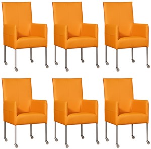 Leren eetkamerstoel spark, oranje leer, oranje keukenstoelen