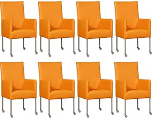 Leren eetkamerstoel spark, oranje leer, oranje keukenstoelen