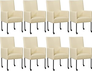 Set van 8 Crème leren moderne eetkamerstoelen Spark - poot rond zwart met wiel - Toledo Leer Polar (crème leer)