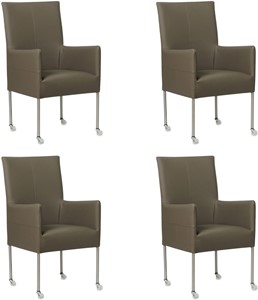 Set van 4 Grijze leren moderne eetkamerstoelen Spark - poot rond rvs met wiel - Toledo Leer Smog (grijs leer)