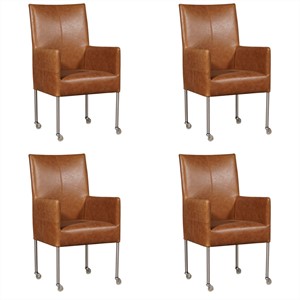 Leren eetkamerstoel spark, bruin leer, bruine keukenstoelen