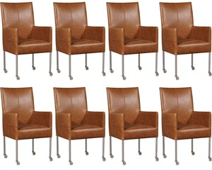 Leren eetkamerstoel spark, bruin leer, bruine keukenstoelen