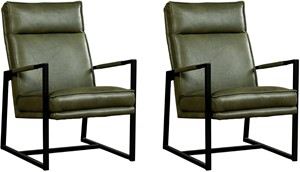 Leren fauteuil square, groen leer, groene stoel