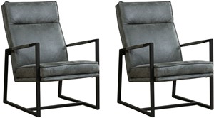 Leren fauteuil square, grijs leer, grijze stoel