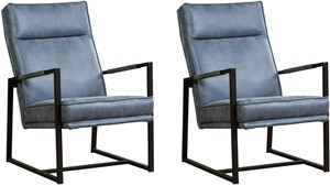 Leren fauteuil square, blauw leer, blauwe stoel