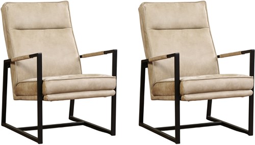 Leren design fauteuil hoge rugleuning Square - set van 2 fauteuils - Kenia Leer Taupe