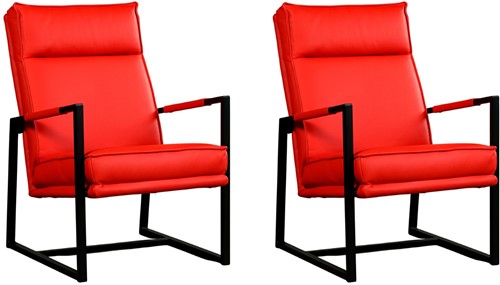 Leren design fauteuil hoge rugleuning Square - set van 2 fauteuils - Toledo Leer Ferrari
