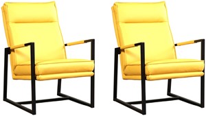 Leren fauteuil square, geel leer, gele stoel