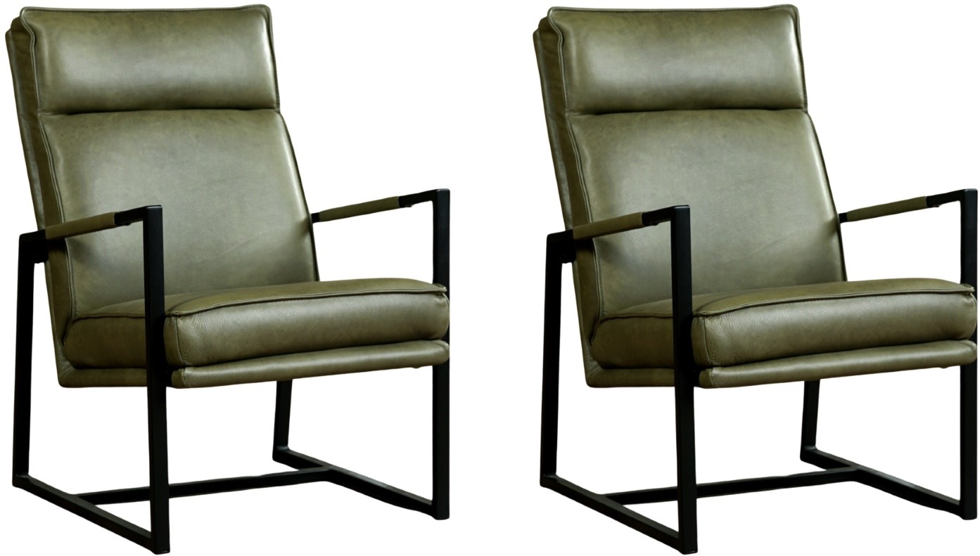 Leren design fauteuil rugleuning Square - set van 2 fauteuils - Leer Olive ShopX