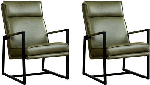 Leren design fauteuil hoge rugleuning Square - set van 2 fauteuils - Vintage Leer Olive