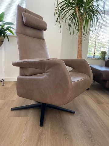 Leren relaxfauteuils met desgin armleuning - bruin leer