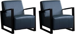 Leren fauteuil touch, blauw leer, blauwe stoel