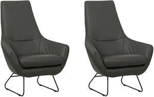 Set van 2 Donkergrijze leren moderne fauteuils Trust - staal zwart - Toledo Leer Antracite (donkergrijs leer)