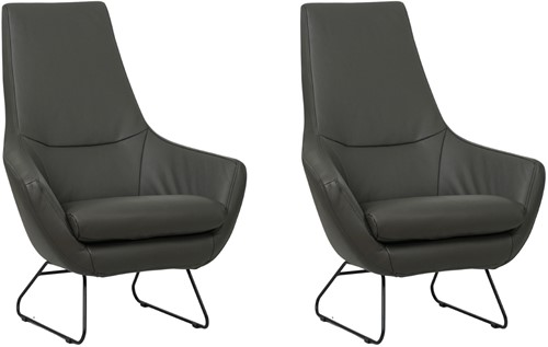 Leren fauteuil Trust - Designpoot - set van 2 fauteuils - Hermes Leer Antracite