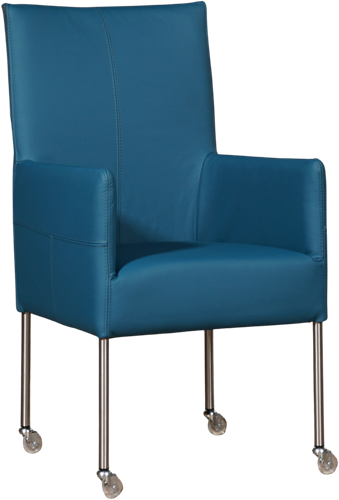 Leren eetkamerstoel Spark - met wieltjes en armleuning - Toledo Leer Turquoise - Poot - RVS - Skate wiel transparant